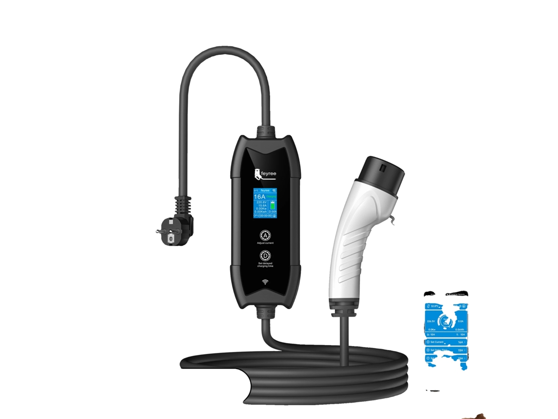 Carregador veicular portátil, capacidade de carga de 16A, controle via aplicativo inteligente, OEM tipo 2