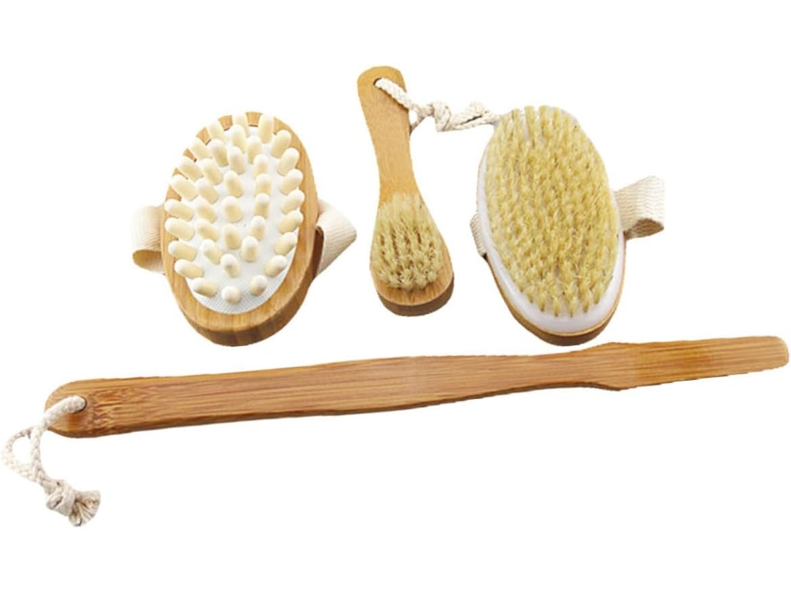 Conjunto De 3 Escovas Fibra Natural Para Esfoliação Da Pele, Massagem Corporal E Remoção De Impurezas