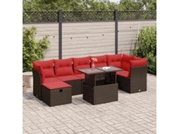 Vidaxl 8 Pcs Conjunto Sofás Jardim Com Almofadões Vime Pe Castanho
