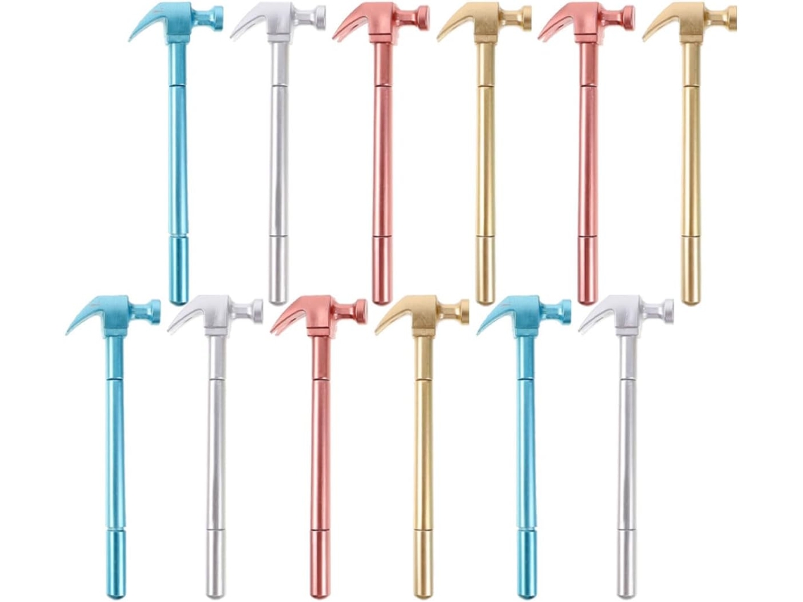 Conjunto De 12 Canetas Gel Plástico Em Formato Martelo, Com Fluxo