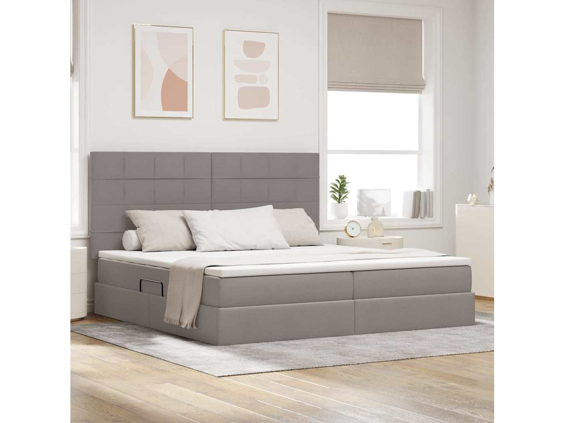 Vidaxl Cama De Armazenamento Led Com Colchão Cinzento-acastanhado