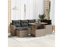 Vidaxl 7 Pcs Conjunto Sofás P/ Jardim C/ Almofadões Vime Pe Cinzento