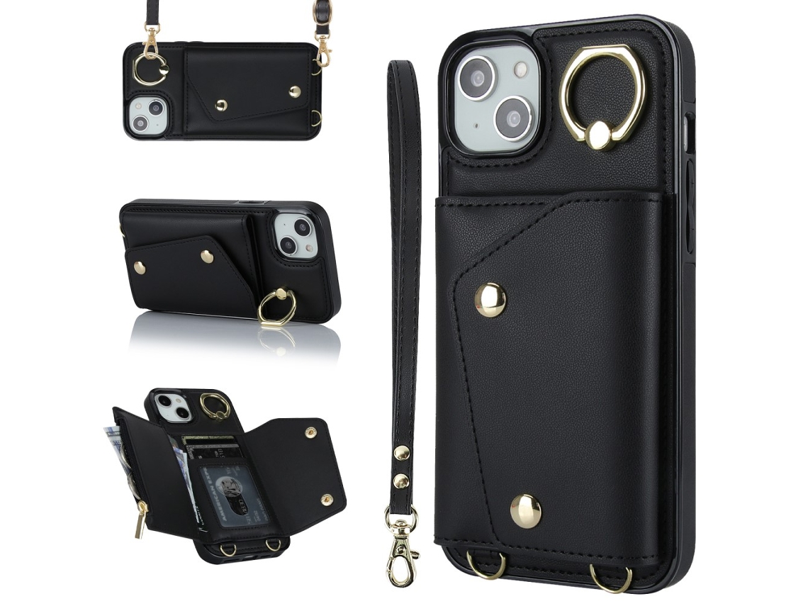 Capa Para Iphone 14 Plus Pele Sintética Preto