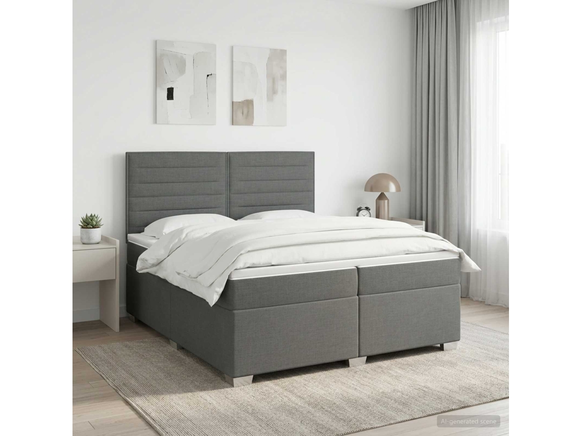 Vidaxl Cama Box Spring Com Colchão Cinzento-escuro 200 X 200 Cm Tecido