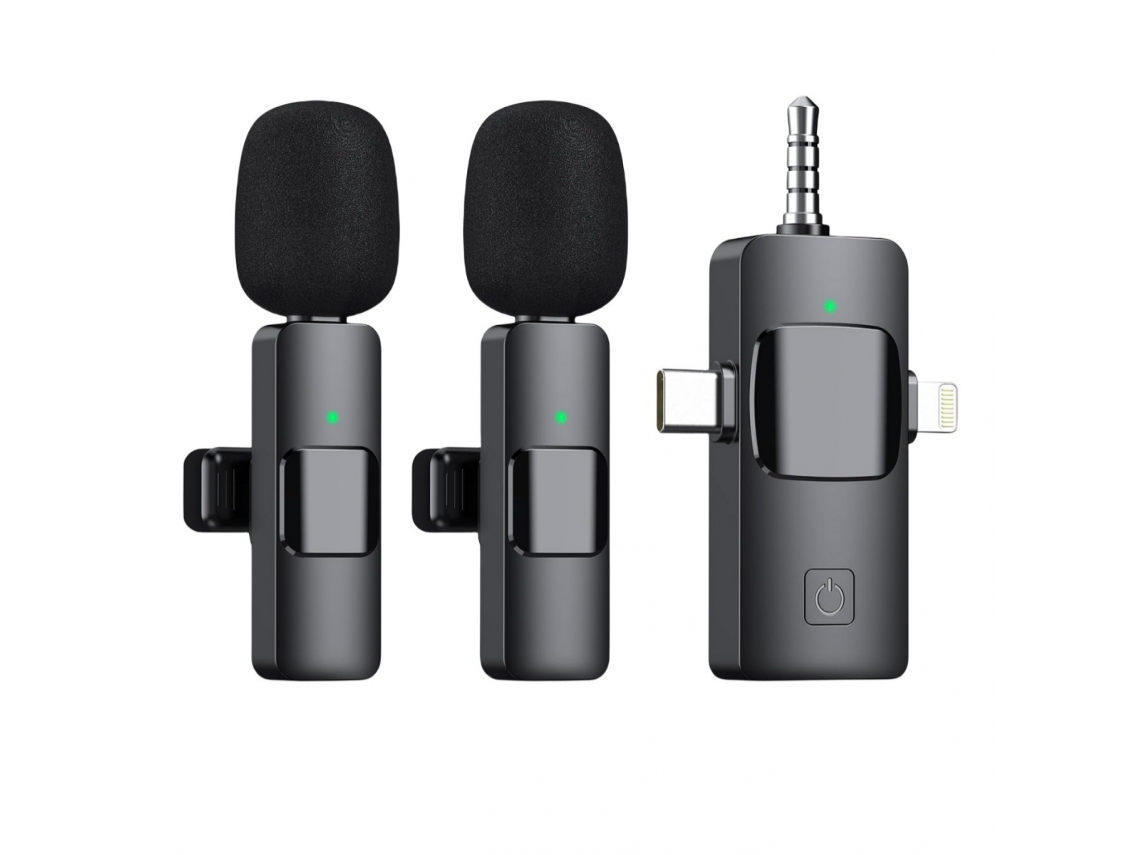 Microfone De Lapela Sem Fio 3 Em 1 Compatível Com Iphone, Ipad, Android, Câmera, 12 Horas Aquaforge