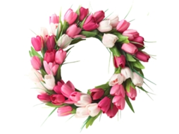 Laxiscreed Guirlanda De Parede Tulipa Rosa Com Flores De Seda E Aro De Rattan, 40cm