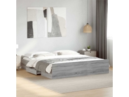 Vidaxl Estrutura De Cama C/ Gavetas Derivados Madeira Cinza Sonoma