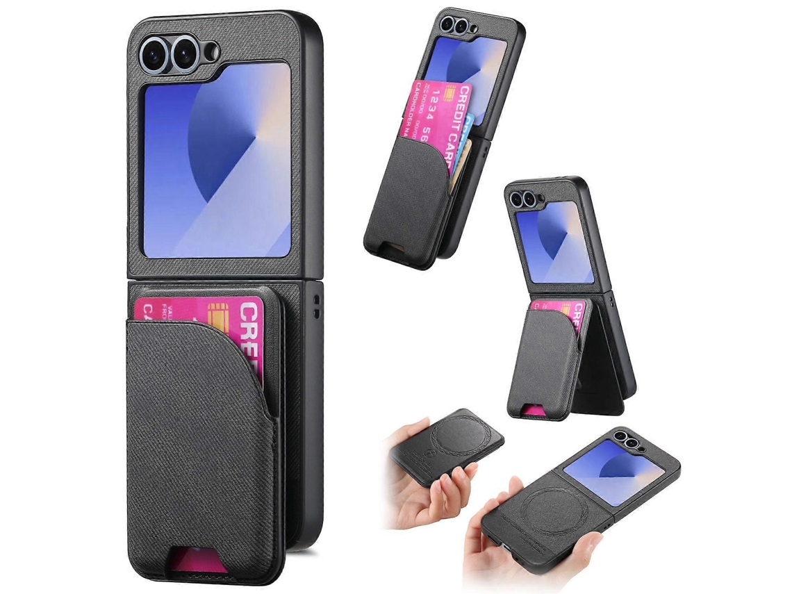 Capa Para Celular Em Couro Sintético Com Estampa Sarjada E Fecho Magnético.