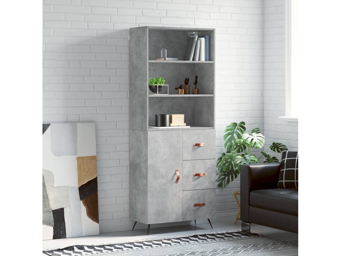 Vidaxl Armário Alto 69,5x34x180 Cm Derivados De Madeira Cinza Cimento