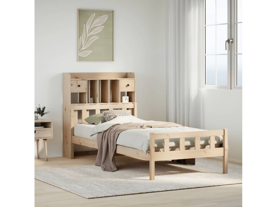 Vidaxl Cama com Estante Sem Colchão 90x190 Cm Pinho Maciço