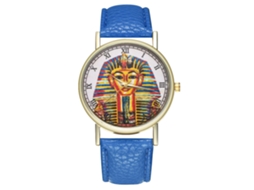 Relógio de Pulseira Unisex de Quartzo com Pulseira Pu e Mostrador Redondo Azul Real