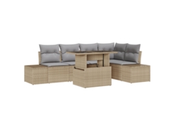 Conjunto 6 Conjunto De Sofá De Jardim Vidaxl Bege Vime Pe (264 X 154 X 85 Cm)