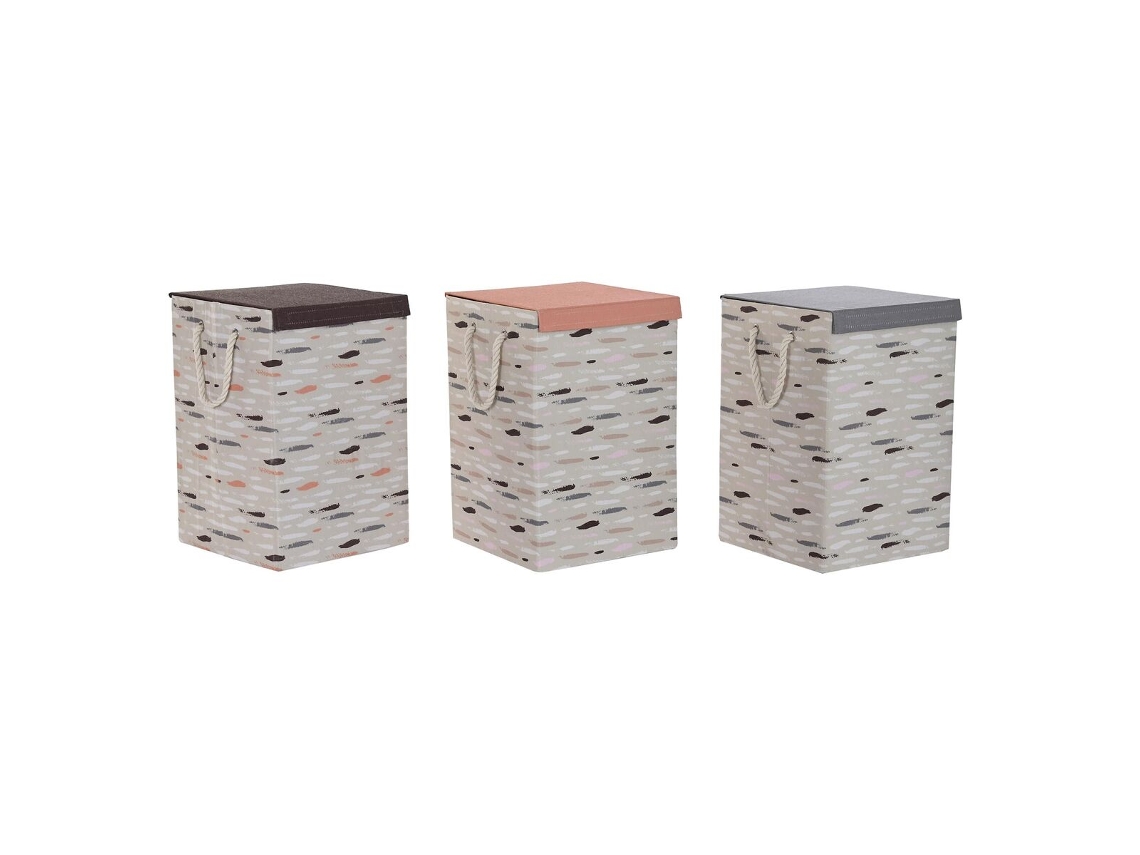 Cesto de Roupa Suja DKD HOME DECOR com Tampa Poliéster 36 X 36 X 55 Cm 3 Unidades
