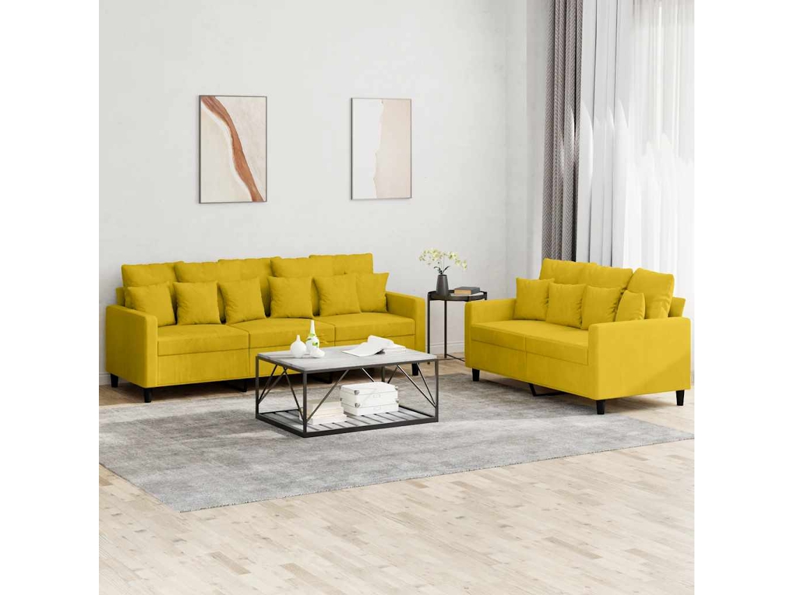Vidaxl 2 Pcs Conjunto de Sofás com Almofadões Veludo Amarelo