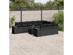 Vidaxl 11 Pcs Conjunto Sofás De Jardim C/ Almofadões Vime Pe Preto