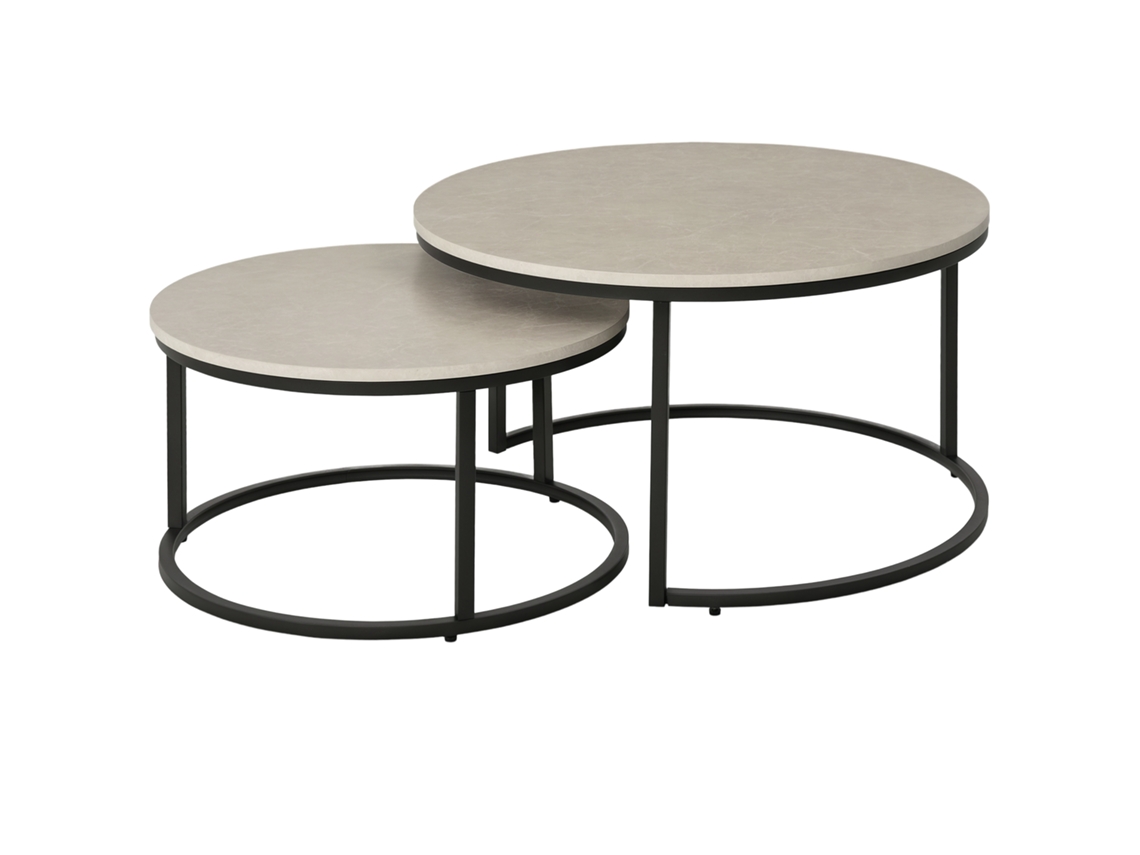 Conjunto de 2 Mesas de Centro Empilháveis e Empilháveis com Pernas Metálicas de Design Industrial Cinza (mi)