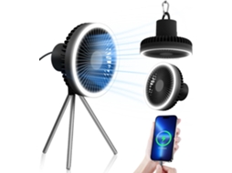Ventilador De Camping Com Luz Led, Alimentado Por Bateria De 10000mah, 10000mah, 3 V, Luz Led, Gancho, Recarregável, Velocidades, Portátil