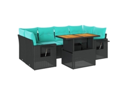 Conjunto de 7 Sofás para Jardim com Almofadões Vime Pe Preto MAISON EXCLUSIVE (7 pcs)