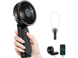 Ventilador Portátil De Mão, Mini Ventilador Dobrável De 180°, Tela Lcd, Ultrassilencioso, 4000mah, Com Cordão - Preto