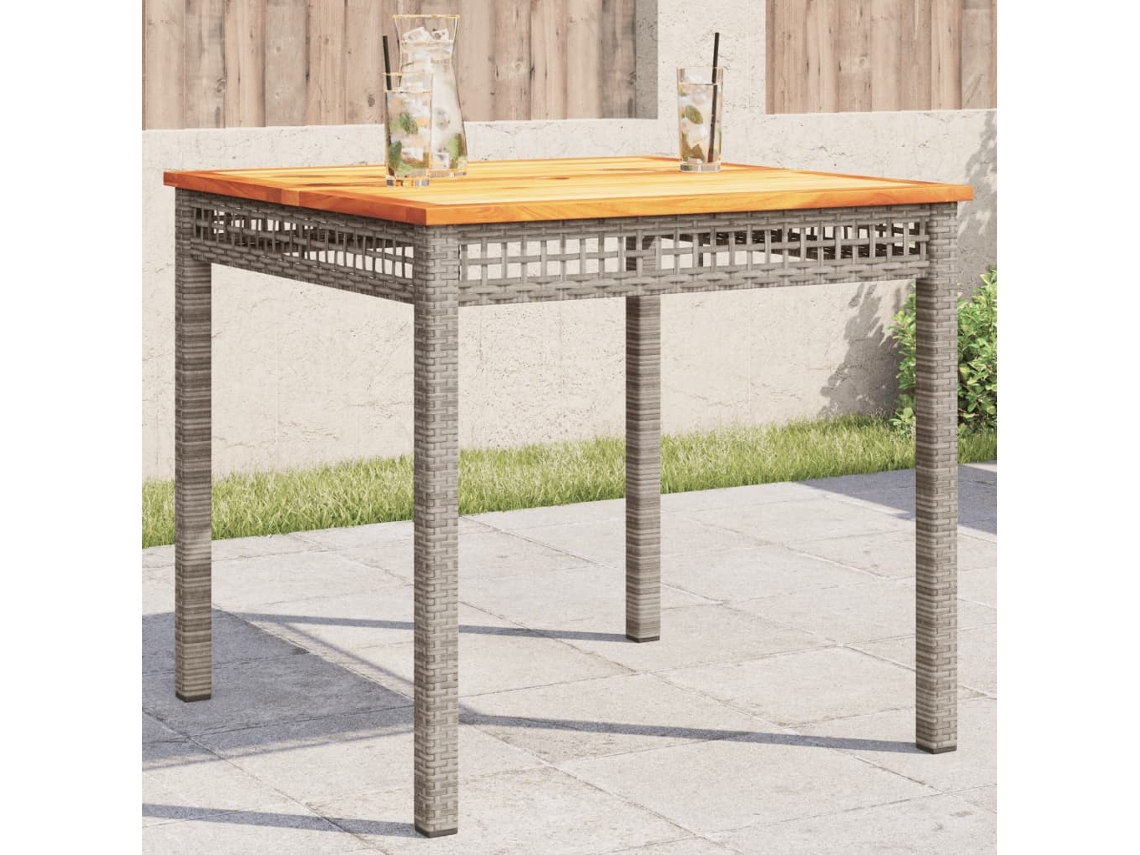 Vidaxl Mesa De Jardim 80x80x74 Cm Vime Pe E Madeira De Acácia Cinzento