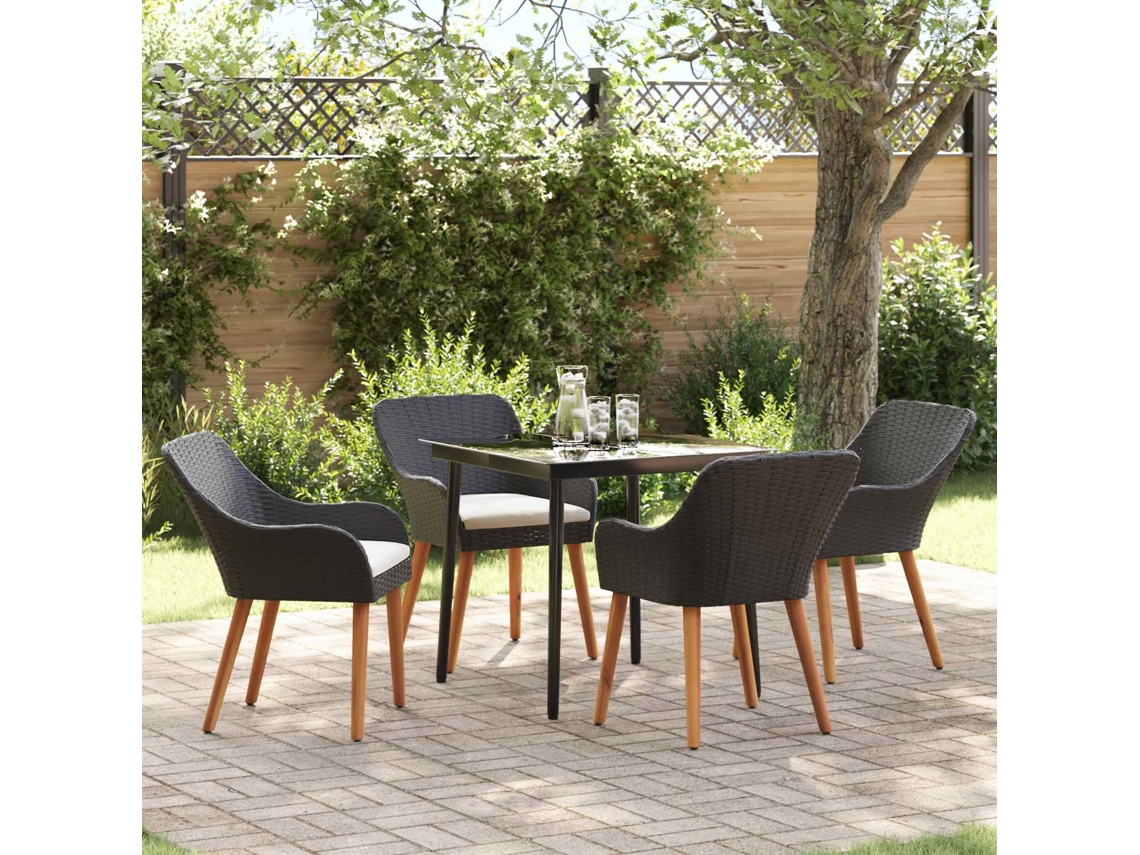 Vidaxl Conjunto De Jantar Para Jardim 5 Unid. Preto Vime Pe