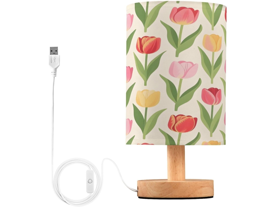 Abajur De Cabeceira Tulipa Para Quarto, Com Portas De Carregaje USB C, Luminária De Mesa Cabeceira, Luminária De