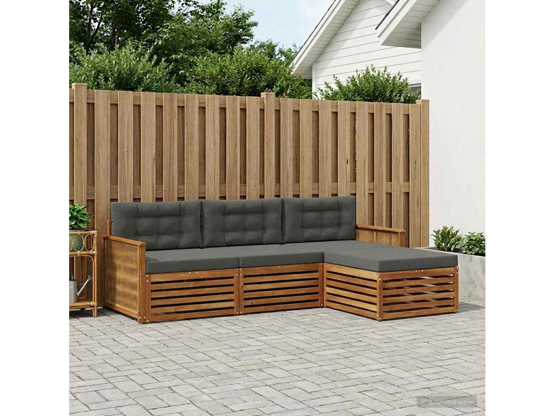 Vidaxl Conjunto De Sofás Para Exterior 4 Unid. Natural E Antracite
