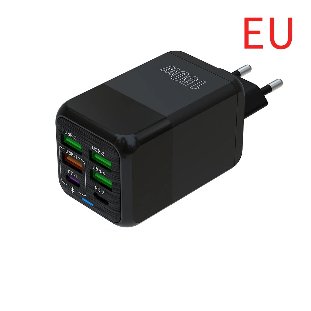 Carregador Usb-c De 150 W (padrão Europeu, Preto), Adaptador De Energia Para Celular Com 6 Portas E Carregamento Rápido (padrão Europeu)