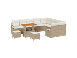 Conjunto 12 Conjunto De Sofá De Jardim Vidaxl Bege Vime Pe (90 X 55 X 71 Cm)