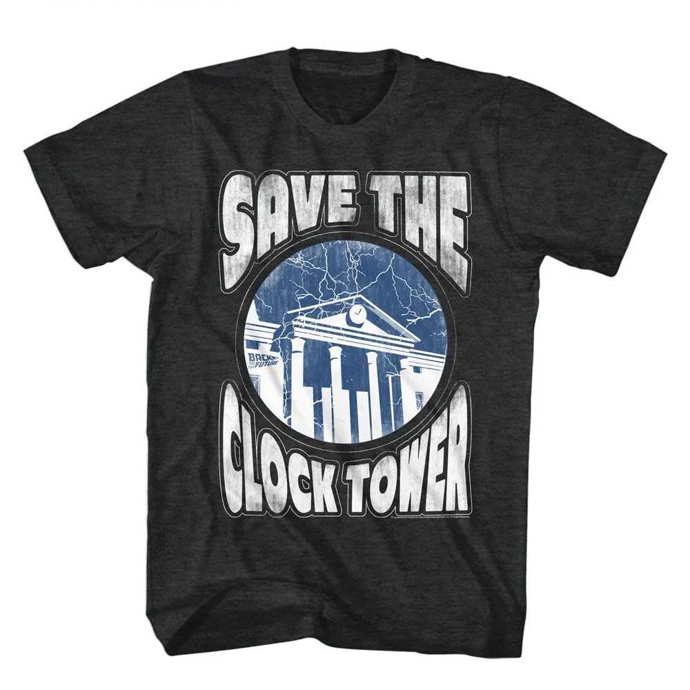 Rockinstone Back To The Future Movie Save Clocktower Heather Black Adult T-shirt Size:xxxl