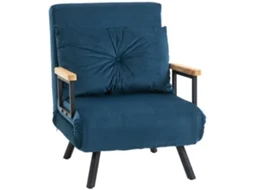 Poltrona Cama 3 em 1 com Encosto Ajustável 5 Níveis e Sofá Individual 63x73x81 Cm na Cor Azul VOLTEDGE
