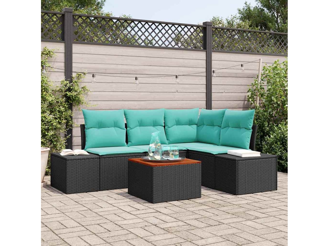 Vidaxl Conjunto De Sofá De Jardim 5 Unid. Preto Vime Pe