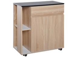 Carrinho de cozinha multiuso, ilha com gaveta, armário e 2 prateleiras ajustáveis, 78x39.5x88.5cm preto e carvalho | S/MARCA