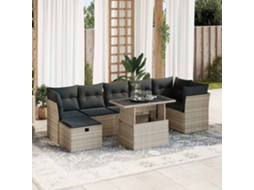 Vidaxl 8 Pcs Conj. Sofás Jardim C/ Almofadões Vime Pe Cinzento-claro