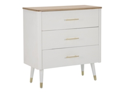 Cômoda Matera 78x37x80 Cm - Cômoda De Madeira Branca E Marrom Com 3 Gavetas E Pés Dourados - Estilo Boho Chic