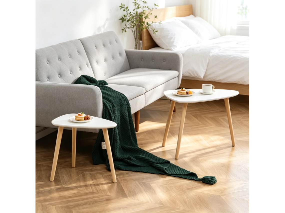 Conjunto 2 Mesas Centro Escandinavo, Modular Extensível, Encaixe Moderna