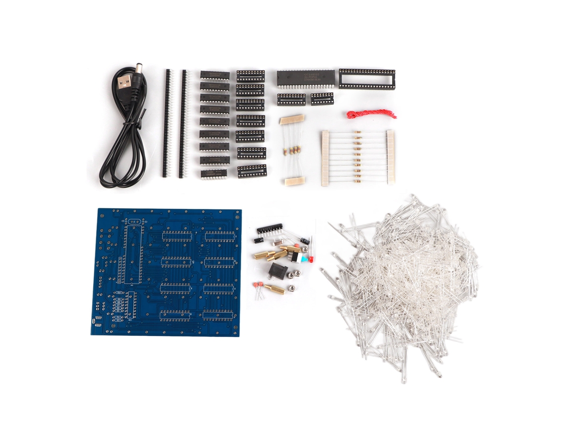 Kit De Luz Led 3d Diy Cubo 8x8x8 Com Led Branco E Raio Azul
