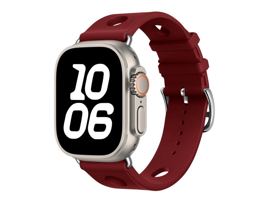 Bracelete Para Apple Watch 42/41/40/38mm - Silicone Preta Com Furos Para Fivela E Textura Escada Bordô