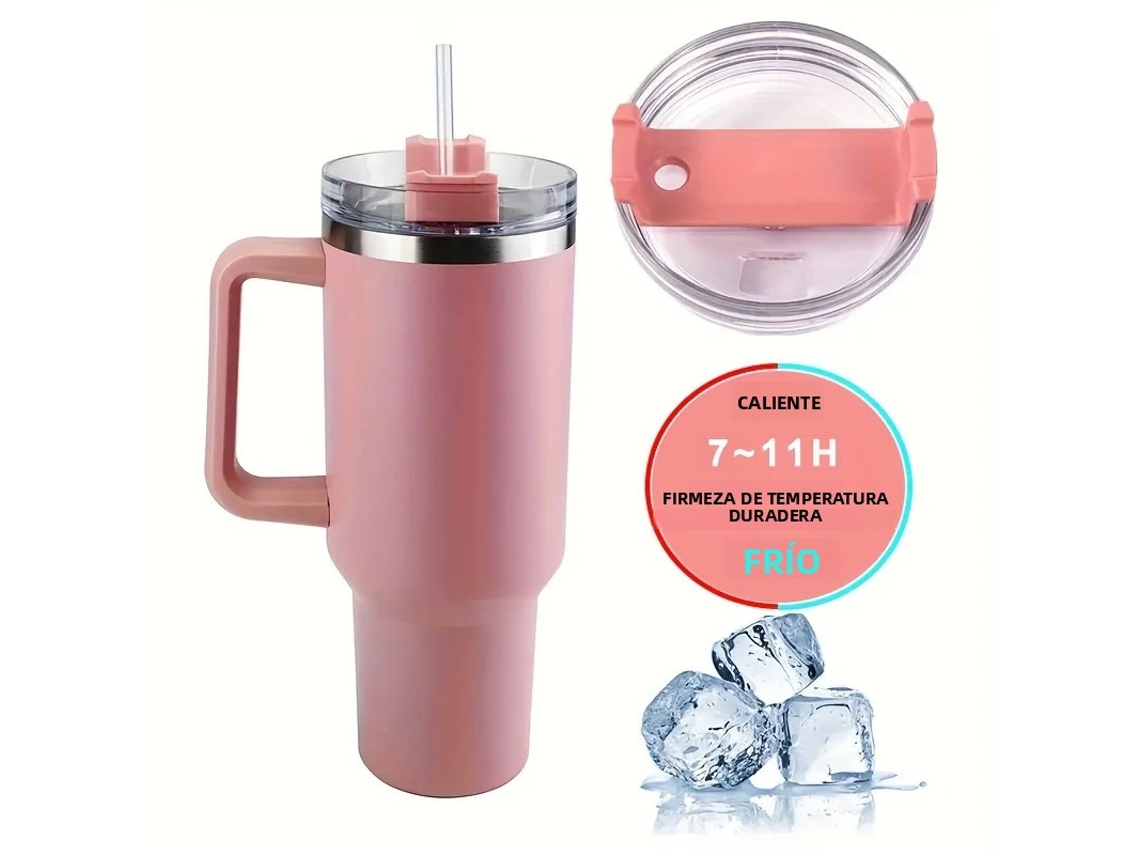 Caneca Térmica De Viagem (rosa) De 1,18 Litro Com Alça E Tampa Para Canudo, Aço Inoxidável Duplo.