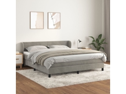Cama Com Molas/colchão 160x200 Cm Veludo Cinzento-claro