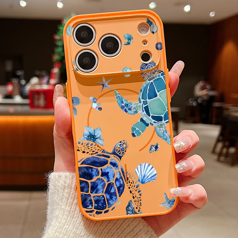 Capa Magnética Para Iphone 17 Pro Max Com Estampa De Baleia (laranja), Protetor De Lente À Prova De Choque.