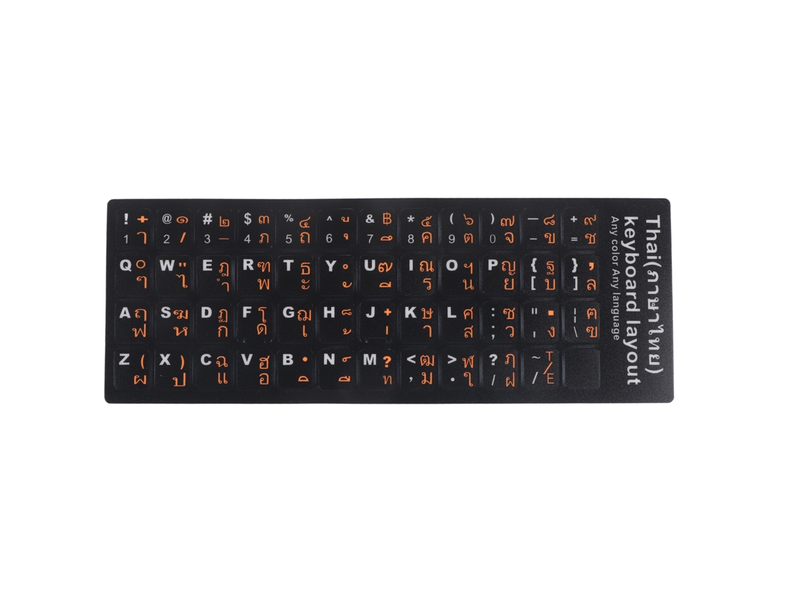 Adesivos De Teclado Tailandês 15.6 Polegadas Pvc Resistente Ao Desgaste Textura Escovada Para Notebook Com Letras Laranja Em Preto
