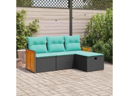 Vidaxl 4 Pcs Conjunto De Sofás Para Jardim C/ Almofadões Vime Pe Preto