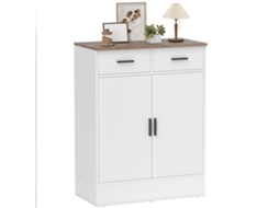 Aparador de Cozinha Moderno com 2 Gavetas, Branco/castanho, 2 Armários e Prateleira Ajustável, 68,6x35x90,3 Centímetros