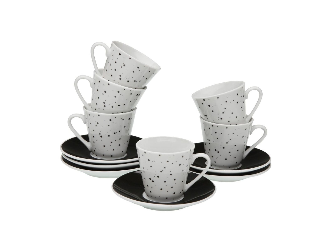 Conjunto de xícaras e pires Versa Speckle de 6 peças (porcelana branca)