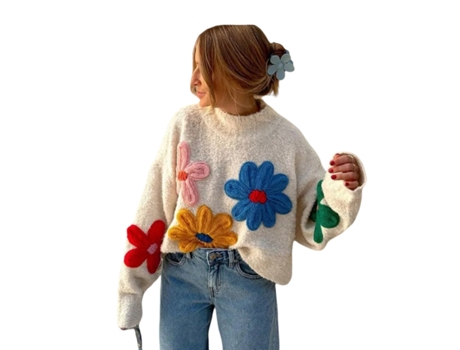 Camisola De Mulher Viviliyya Estampa Flores Longa Branco (m)