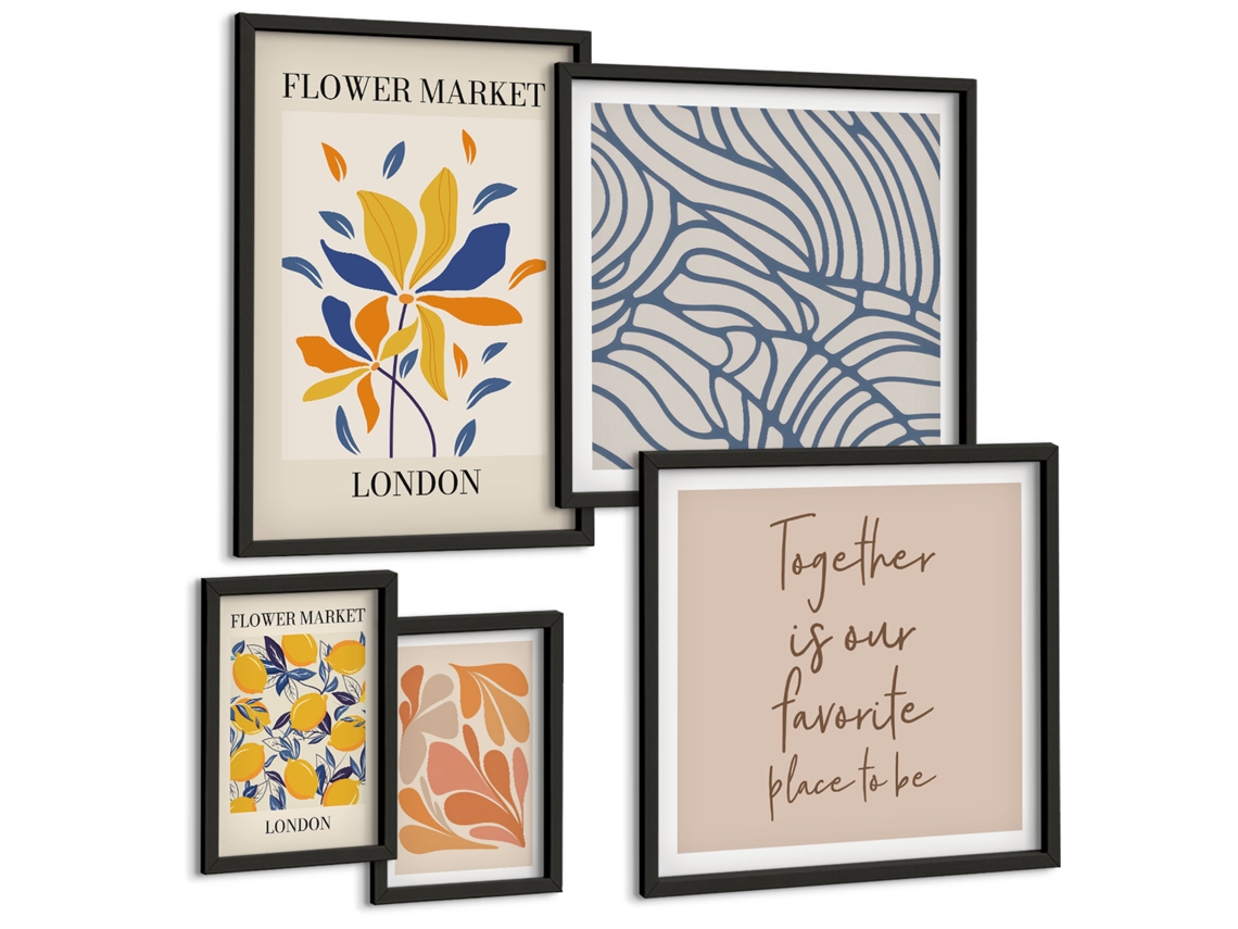 Conjunto De Pinturas Motivos Florais Londres Inscrições Espelharte (5 Peças)