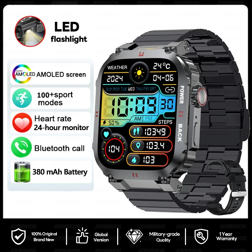 Smartwatch Gps (preto Aço) Com Luz Led, Monitoramento De Saúde, Assistente De Voz Com Ia, Resistente À Água