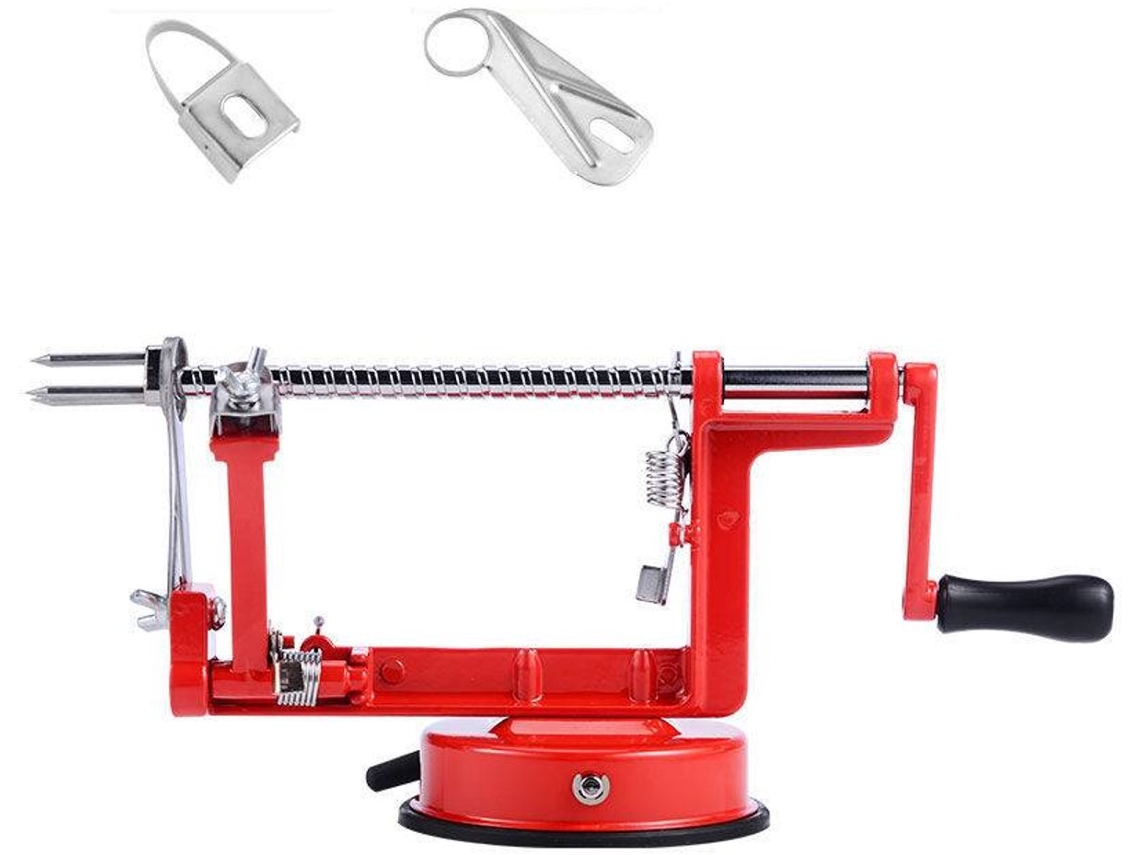Descascador De Maçãs 3 Em 1, Descascador De Metal Para Frutas E Legumes, Vermelho, Inclui Todas As Lâminas De Reposição