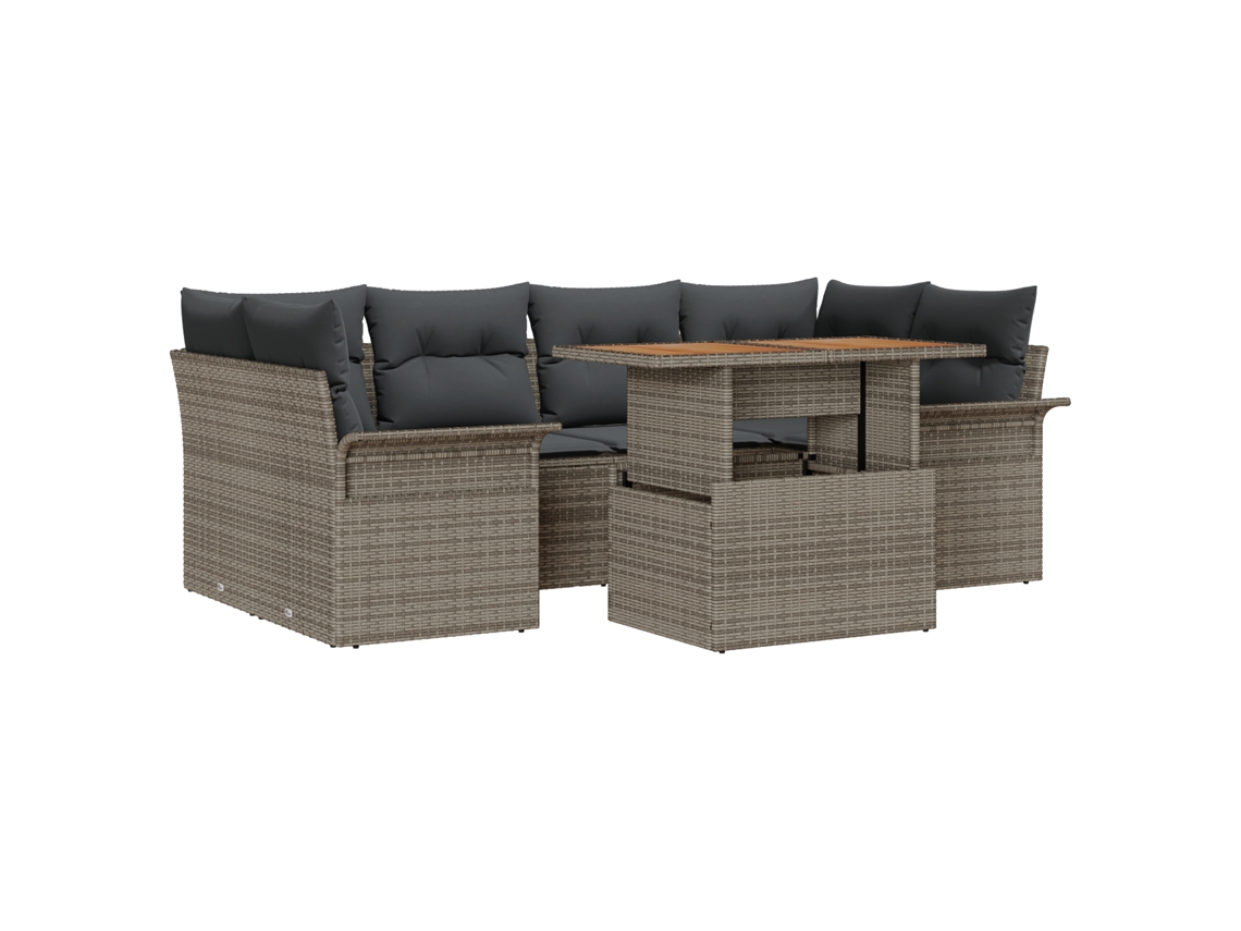 Conjunto 7 Móveis Para Jardim Vidaxl Cinzento Vime Pe (100 X 55 X 73 Cm)